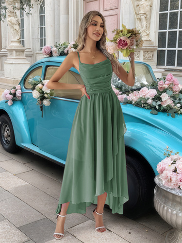 Europe, America, the Middle East evening dress, living front, short back, long back, moving shoulder straps, party dress, temperament dress