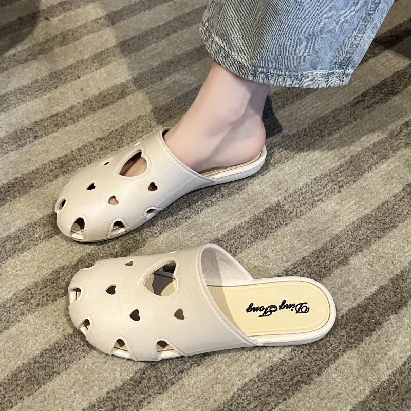 Hollow-Out 2023 Socialite-Style Closed-Toe Slippers for Women, Summer Outdoor Plain Versatile Trendy Student Half-Slippers for Going Out Hollow-Out 2023 Socialite-Style Closed-Toe Slippers for Women, Summer Outdoor Plain Versatile Trendy Student Half-Slippers for Going Out