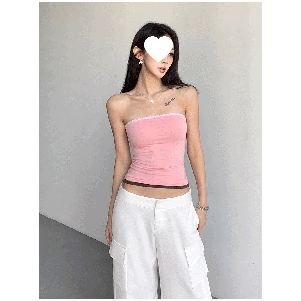 Purely alluring one-shoulder design strapless tank top for women, summer style, slim fit, suitable for both inner and outer wear, sweet and spicy short top