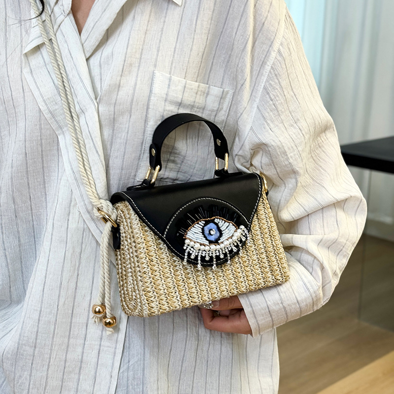 Cross-Border New Beach Vacation Straw Woven Bag For Women Trendy Individual Small Square Woven Shoulder Crossbody Box Bag - Thumbnail 4