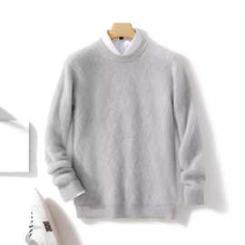 2023秋冬新款纯羊毛男士宽松圆领羊毛衫保暖休闲中青年大码休闲百