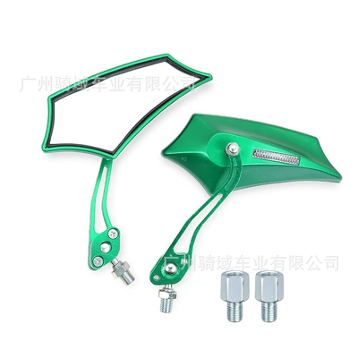 Style Motorcycle Rearview Mirrors, Motorcycle rearview mirror - green-10mm-left-and-right-pair