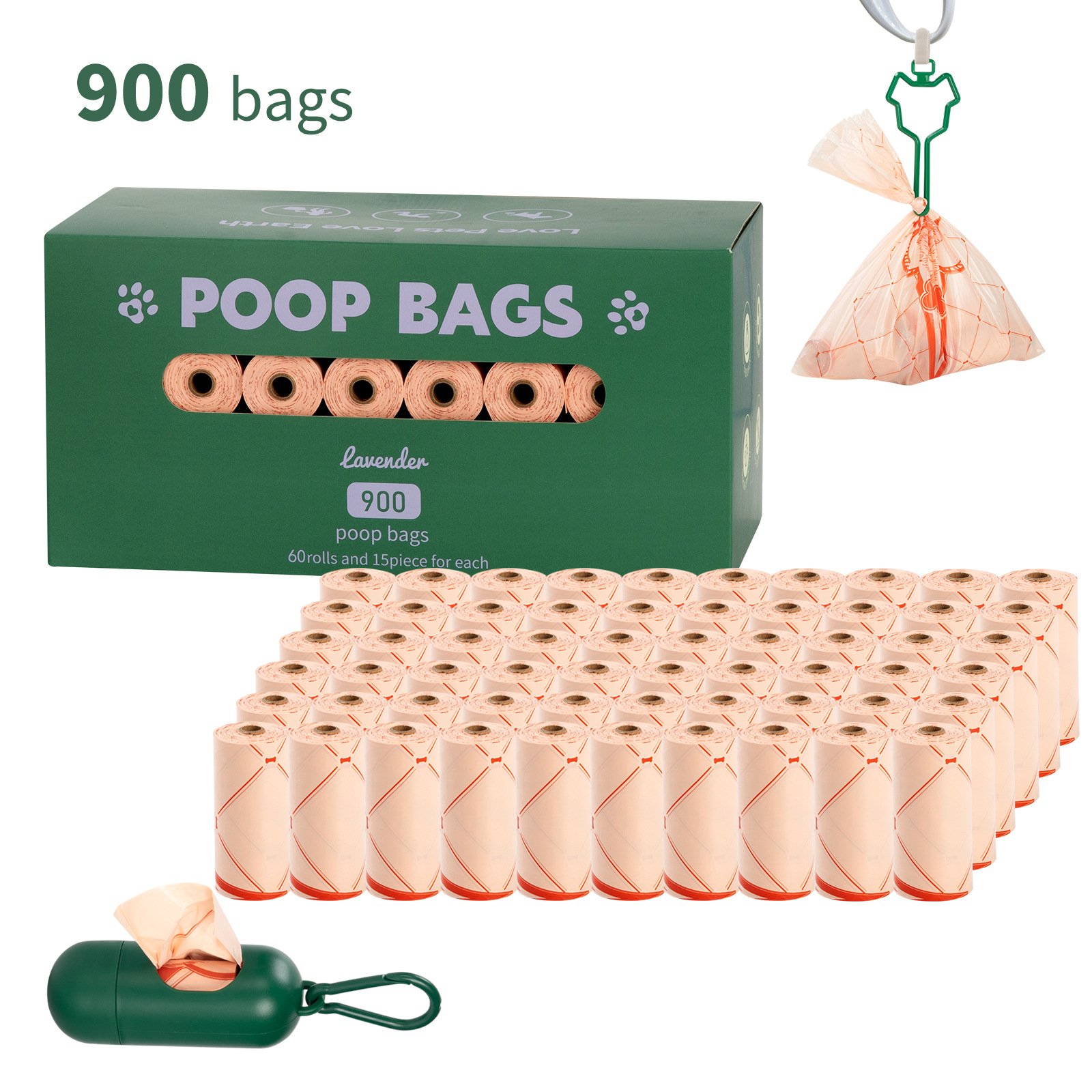 Nuevo medio ambiente biodegradable bolsa de basura de mascotas bolsa de basura distribuidor de bolsa de heces OPP caja de cabeza de fijación empaquetada bolsa de heces