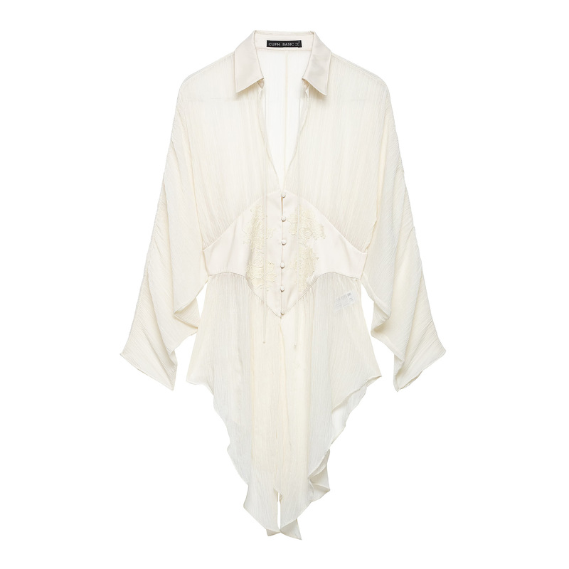 Amazon Wholesale New Summer Women's Versatile Collared Long-Sleeve Chiffon Semi-Transparent Lace Shirt 5919134