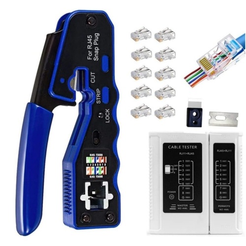 Household Kit: Network Crimping Pliers, RJ45 Connector Tester, and Perforated Plug Maker—Manual Plier Tool Set in a Convenient Box