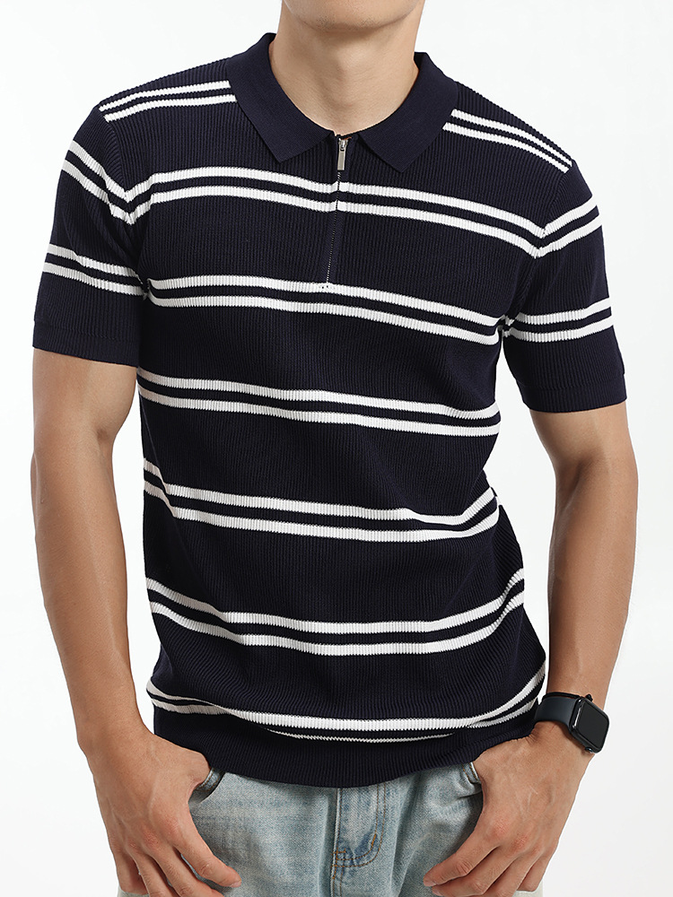Europa y los Estados Unidos transfronterizos hielo rayas polo camiseta hombre de negocios ocio pozo textura de manga corta jersey polo camiseta superior