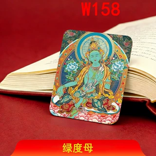 未描金绿度母本命佛手绘唐卡画芯五台山吊坠西藏唐卡
