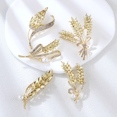 Lan Hao Golden Wheat Ear Brooch Women's Exquisite Rhinestone Wheat Corsage Brooch Professional Suit Accessories Wholesale