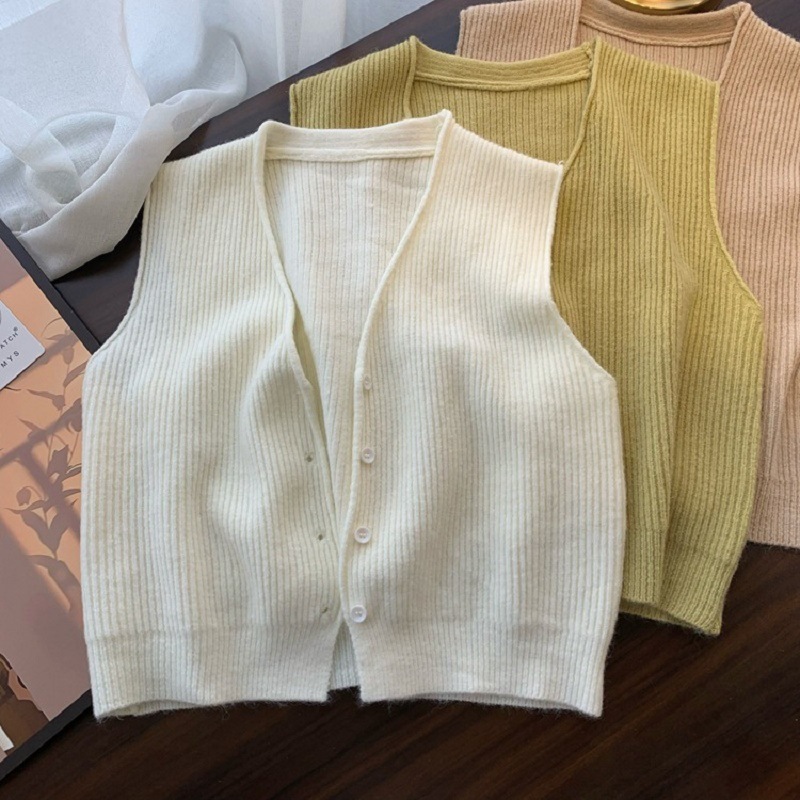 针织马甲新款学院风女春秋坎肩叠穿纯色洋气时髦无袖外穿毛衣背心|undefined