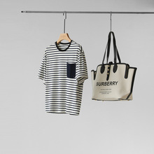 比利时单 口袋刺绣经典条纹纯棉圆领短袖T恤女春夏新款042