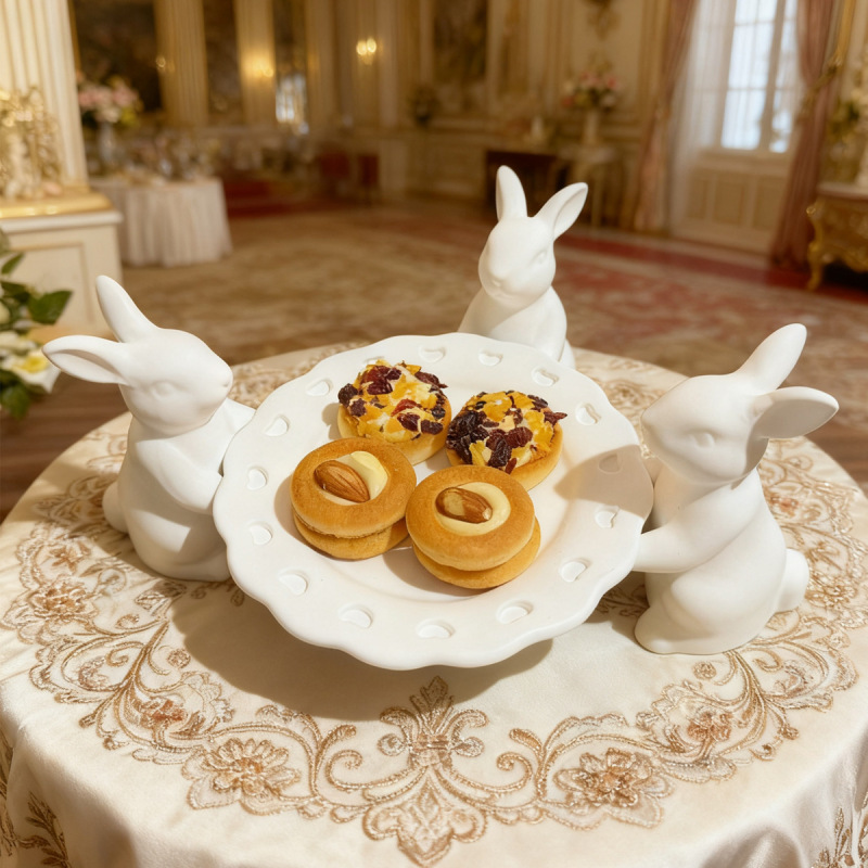 Cross-Border Easter Cute Bunny Tray Made of Plaster Material, Creative Relief Cake Plate, Dessert Stand, Decorative Plate, Snack Tray