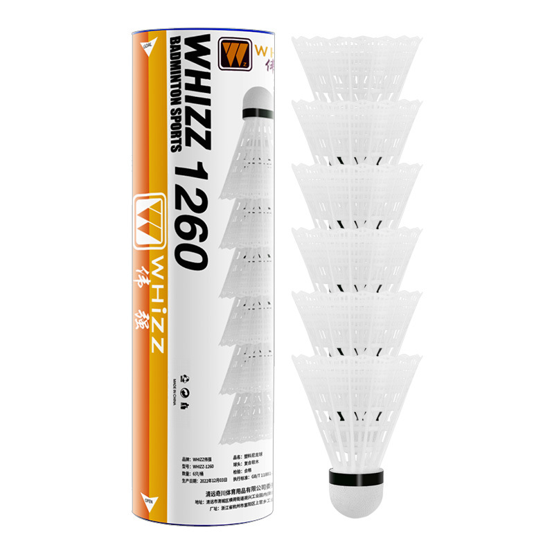 Marca, pelotas de nailon al por mayor, pelotas de bádminton de plástico, 3 packs, packs de 6, 12 packs, al por mayor de fábrica.