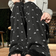 严选糯米印花蝴蝶结阔腿裤女秋季垂感长裤慵懒风小个子高腰山本裤