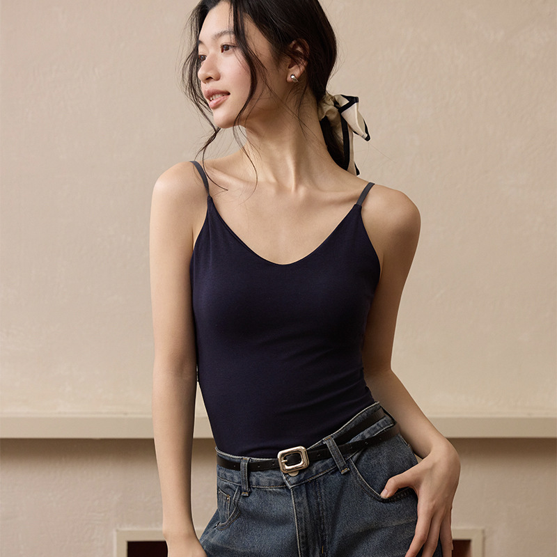 2026 Spring/Summer Comfortable Skin-Friendly Cotton Simple Large U-Back Beautiful Back Fixed Cup Pad Versatile Fashion Camisole Tank Top