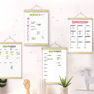 2025 Wall Decoration Ins Style Unprinted Style Morandi Plaid Check-In Weekly Schedule Wooden Frame Hanging Painting