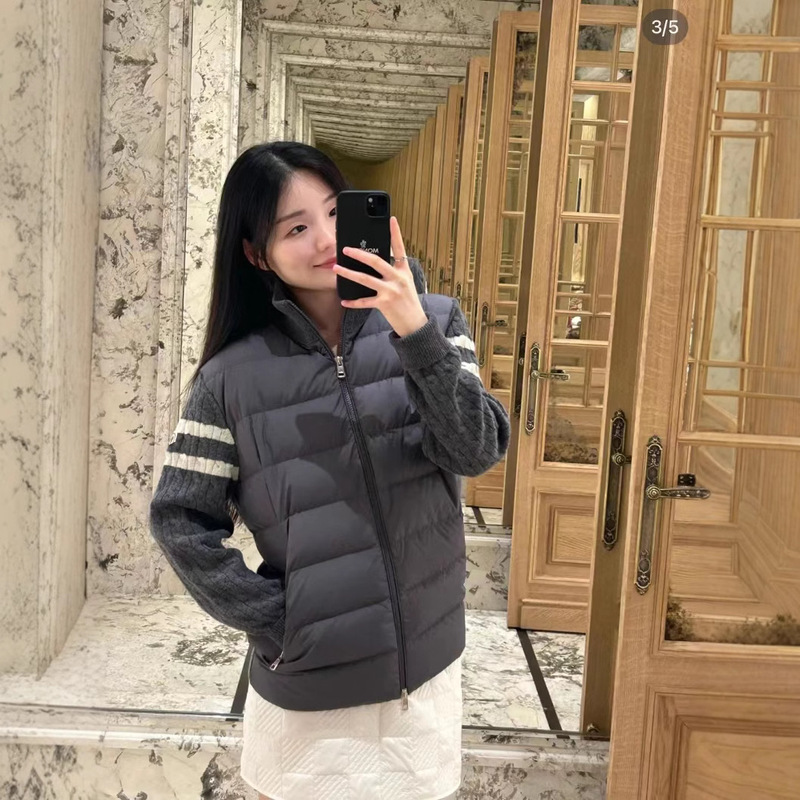 High Version Mengjia 24 New Wool Knitted Stitching Vertical Collar Thin Down Jacket Light Down Mask Knitted Jacket