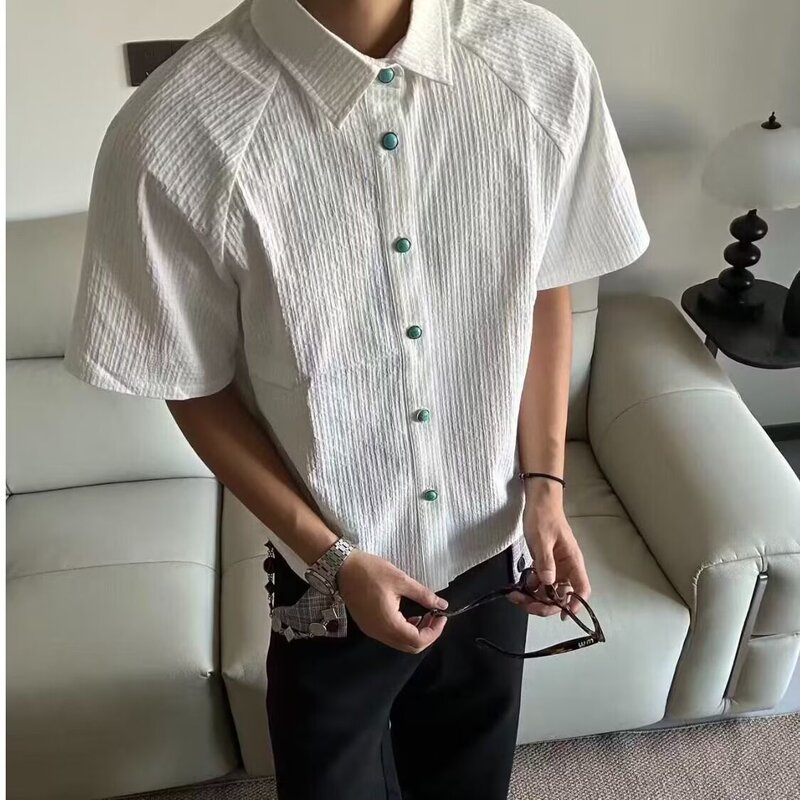 Tears of the Ocean Men's Polo Shirt Summer Old Money Style Boxy Fit Short Sleeve Turquoise Cleanfit Shirt
