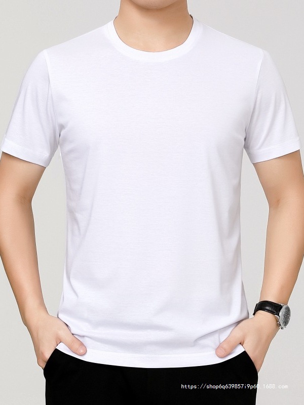 Men's fashionable silk casual solid color short sleeve T-shirt with…