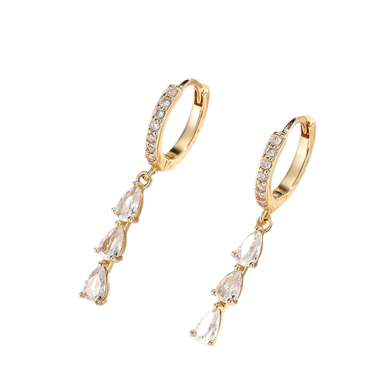 Pendientes Yushuo en forma de gota de agua, chapados en oro con circonitas, estilo francés, ligeros y versátiles, pendientes de lujo, venta al por mayor transfronteriza.