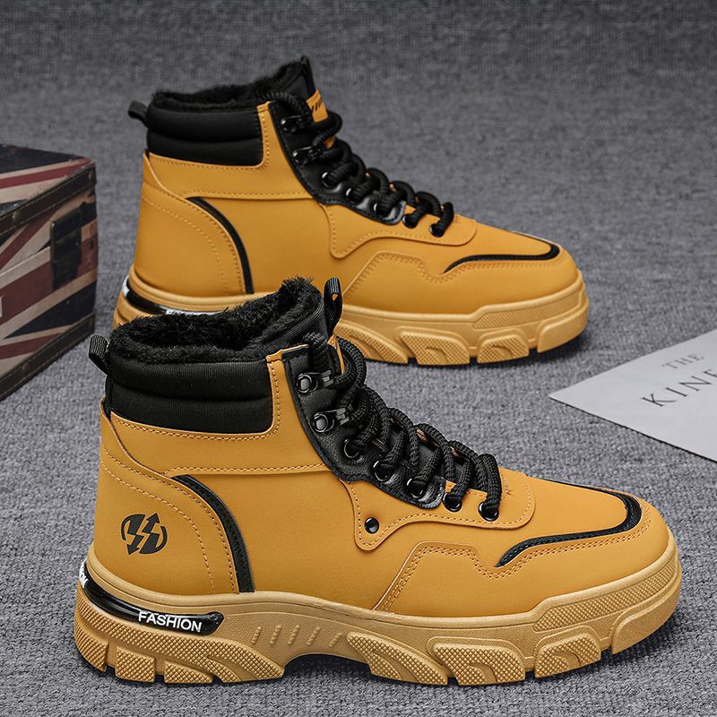 Botas de nieve para hombres de tendencia de invierno botas Martin más vello grueso calentamiento de moda retro antideslizante desgaste botas de trabajo para hombres