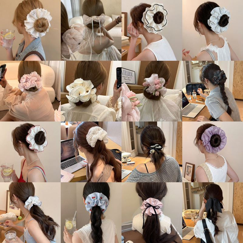 Cuerdas de cabello de viento pastoral pequeñas y altos valores faciales, anillo de cabello de intestino grande, sensación de una niña de banda de goma flácida, cuerdas de malla de banda de bola de cabeza