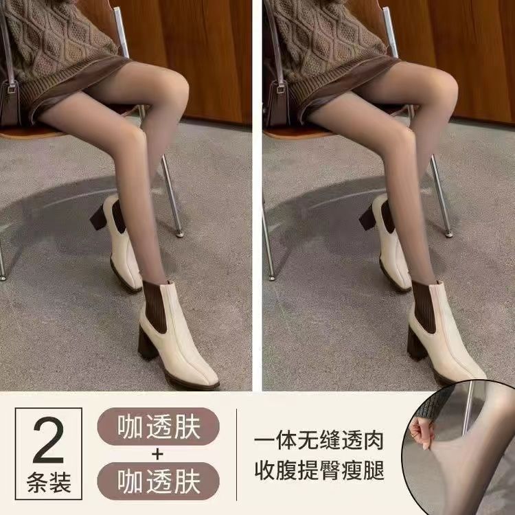 Otoño e invierno de seda negra artefacto pierna ligera medias forradas de lana de invierno pantimedias transparentes ropa exterior más tamaño polainas mujeres anti-enganche seda