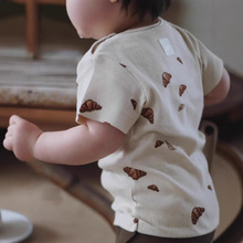男女童宝宝可颂印花有机棉短袖爬服包屁衣25新款婴幼童爬爬服纯棉