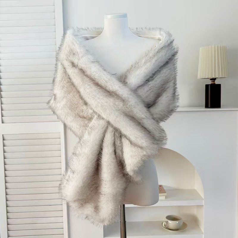 Easiest for Match Imitation Fur Fox Fur Cheongsam Shawl Fur Collar Autumn and Winter Cloak Stage Dinner Wedding Dress Scarf for Women