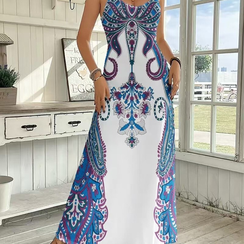 European and American Spring and Summer New Women's Fashion Printed Casual Resort-Style Dress with Collar and Sleeveless Printed Dress European and American Spring and Summer New Women's Fashion Printed Casual Resort-Style Dress with Collar and Sleeveless Printed Dress
