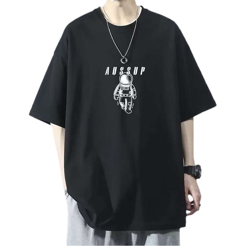 Verano nuevo estilo camiseta suelta de manga corta marca de moda para hombre casual media manga camiseta de moda camisa de fondo ropa de manga de cinco puntos