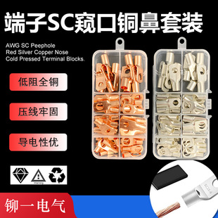 SC gold silver peep copper nose 60PCs battery cable end ring US gauge Terminal Heat Shrinkable tube set box