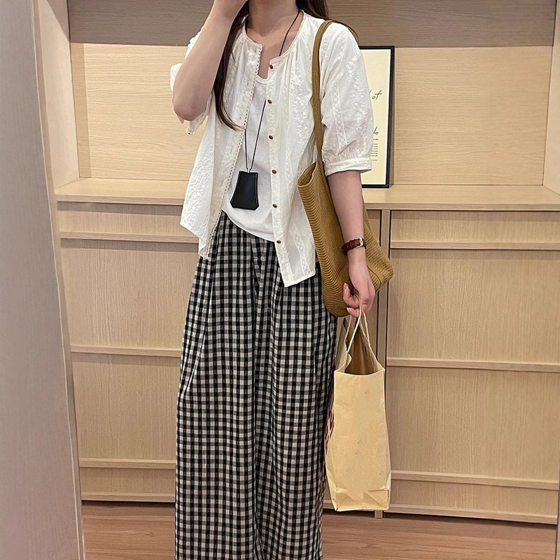 2025 夏重工業刺繍ジャカード半袖シャツ女性の夏の日本のレトロシックな美しいシャツ|undefined