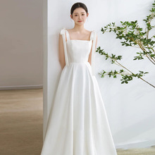 法式吊带轻婚纱白色订婚领证小个子礼服裙简约平时可穿连衣裙礼服