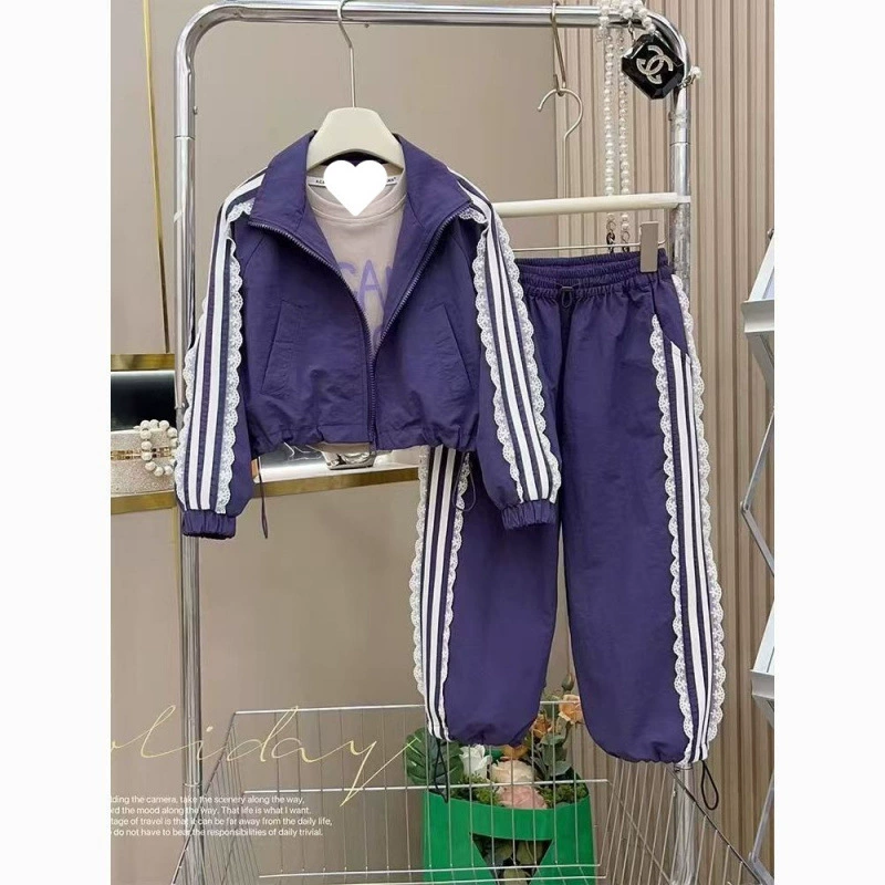 Новый популярный стиль весны и осени 2025 года для девочек старшего возраста, стильный и модный повседневный спортивный костюм в корейском стиле.