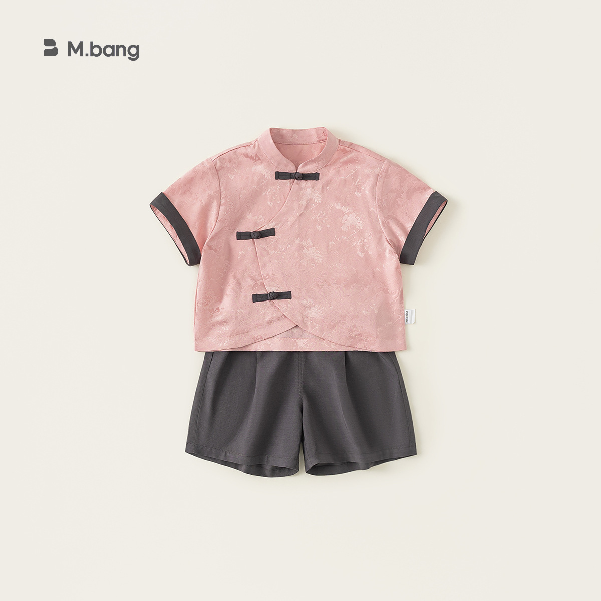 Youbao ropa para niños nuevo traje de niño de estilo chino con botones de disco camisa de estilo nacional top pantalones cortos casuales de dos piezas de color sólido para niños