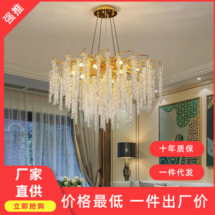 现代简约客厅灯法式轻奢餐厅卧室吊顶灯树枝八角珠流苏水晶吊灯-阿里巴巴