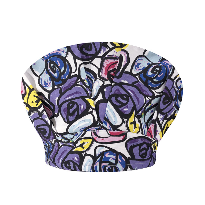 Sombrero de enfermera mujer chef cocinando cocina a prueba de aceite a prueba de humo pérdida de cabello sombrero esponjoso sombrero impreso puntera sombrero de trabajo ajuste elástico