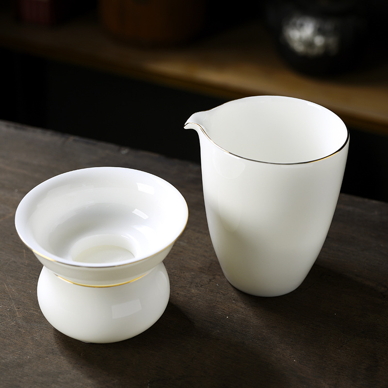Dehua Yiliu Jade White Handle Tea Sea Fair Cup Dividing Tea Utensil Tea Strainer Filter Net Ceramic Tea Accessories Wholesale 