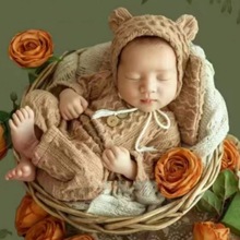 新生儿摄影服装道具宝宝拍照衣服小熊帽子连体衣跨境婴儿造型服饰