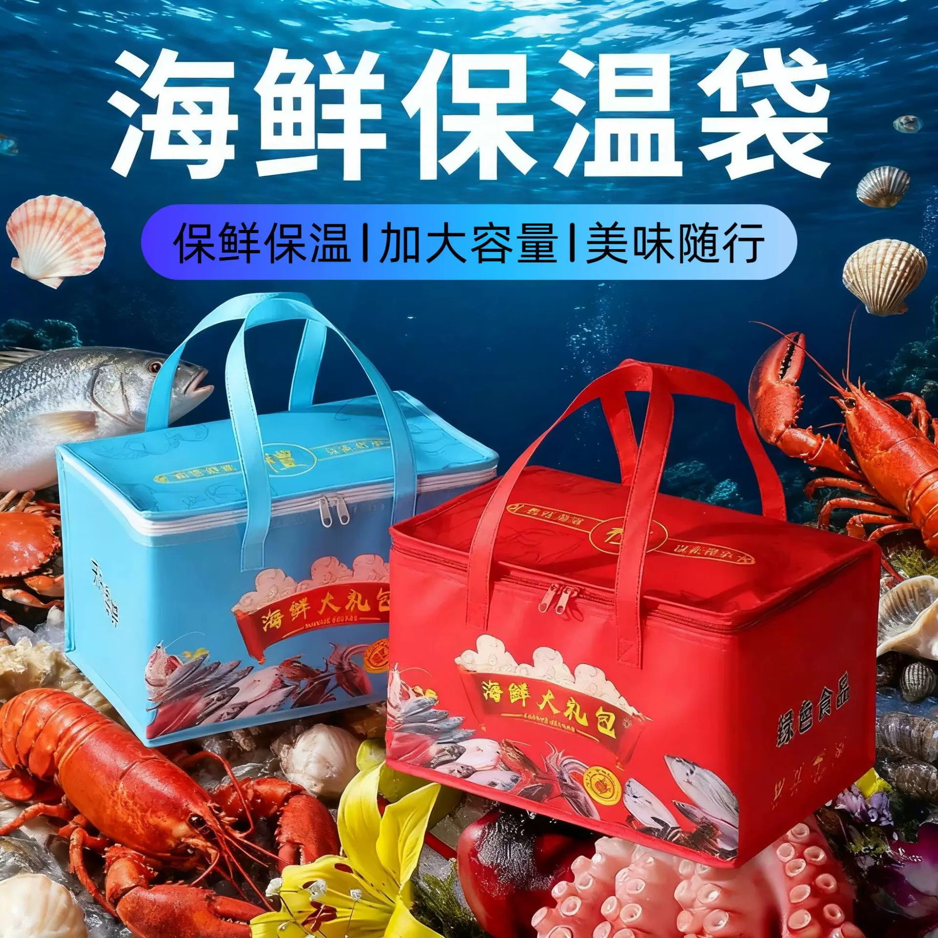 定制海鲜无纺布保温袋大闸蟹生鲜即食海参大礼包铝箔礼品袋印logo