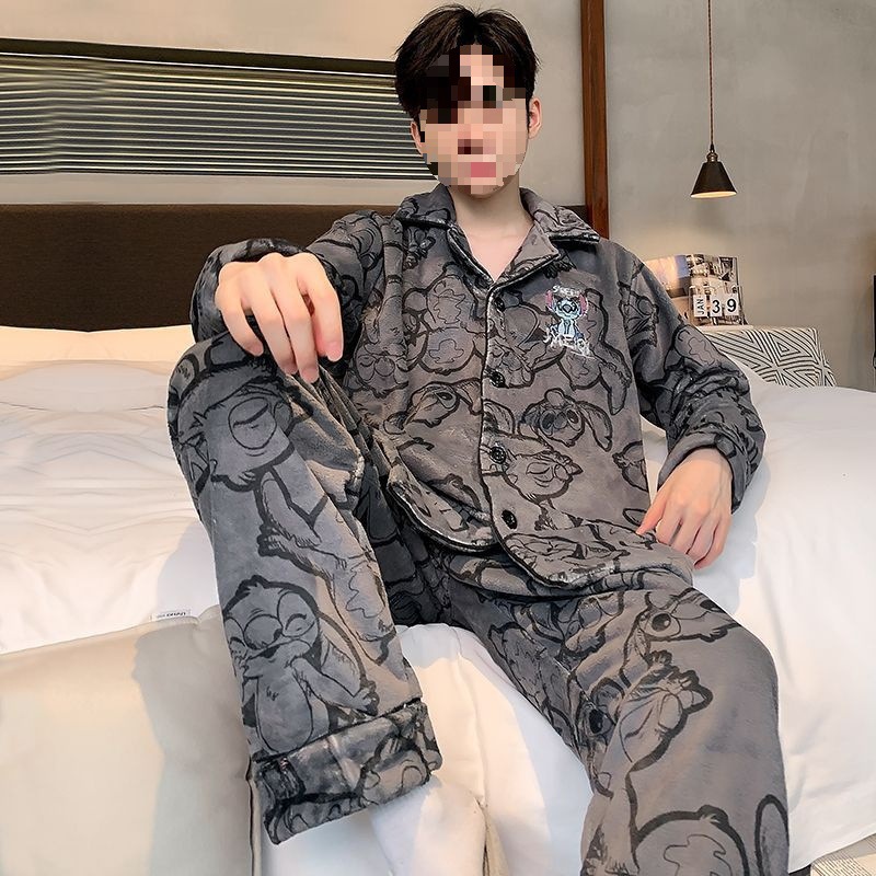 New Winter 2023 Pajamas Thickened Coral Fleece Flannel Men's Loungewear General History