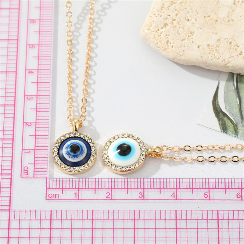 retro trend point diamond round Turkish eye pendant necklace clavicle chain
