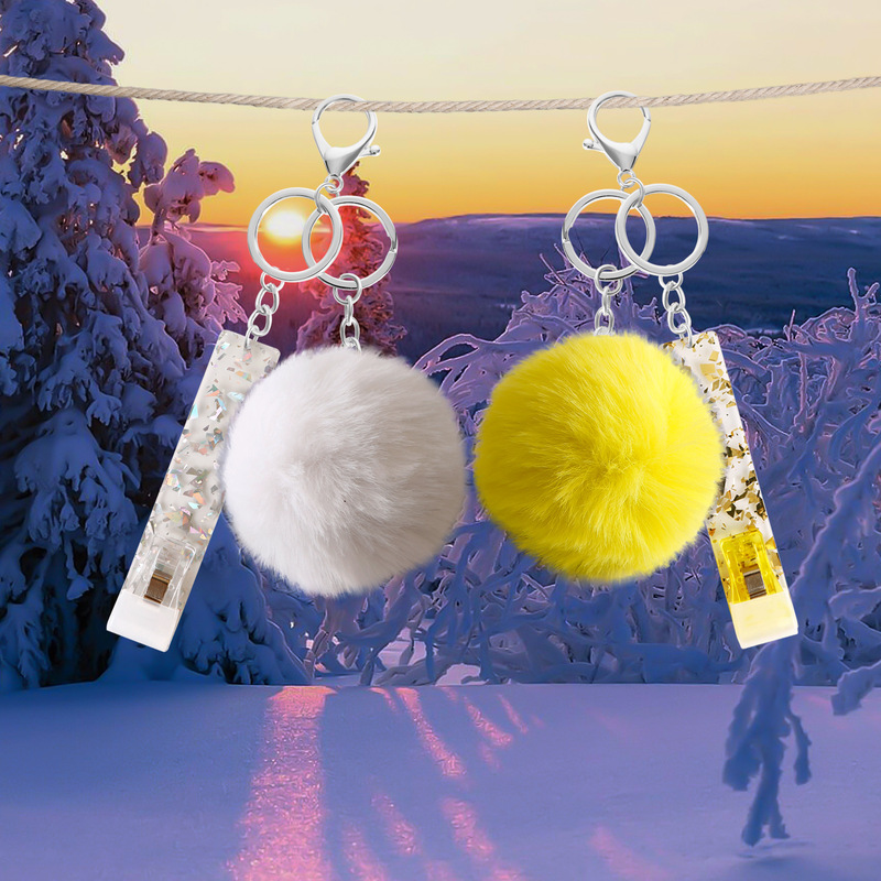 Non-contact Bank Card Picker Protected Long Nail Card Holder Keychain Female Acrylic Fur Ball Key Ring Pendant