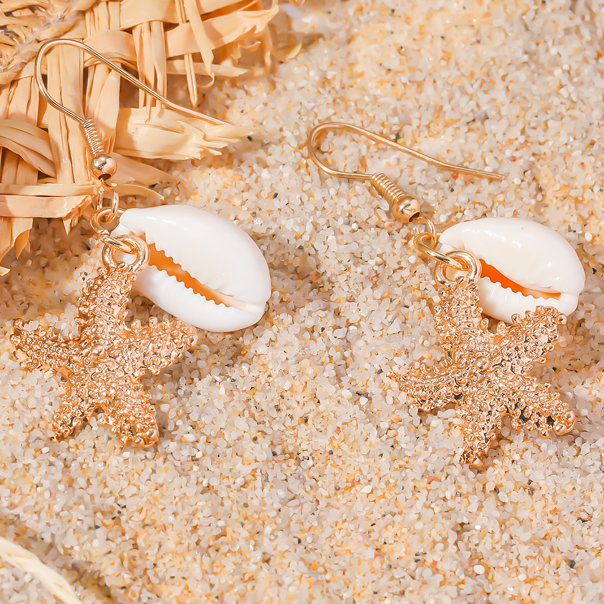 Starfish, Shell Pattern 1 Pair Marine Style Starfish Shell Alloy Drop Earrings Ear Studs
