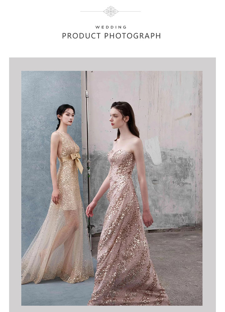 Elegant French Style Light Luxury Sequined Strapless Evening Gown Sophisticated Mermaid Style Engagement Dress for Women Hostess Banquet Toast_ecoleips.com