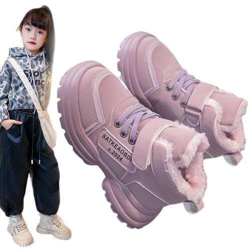 Children's Snow Boots with Fur, New Winter Style for Girls, Thick Cotton Shoes with Extra Padding, Girl's Martin Snow Boots