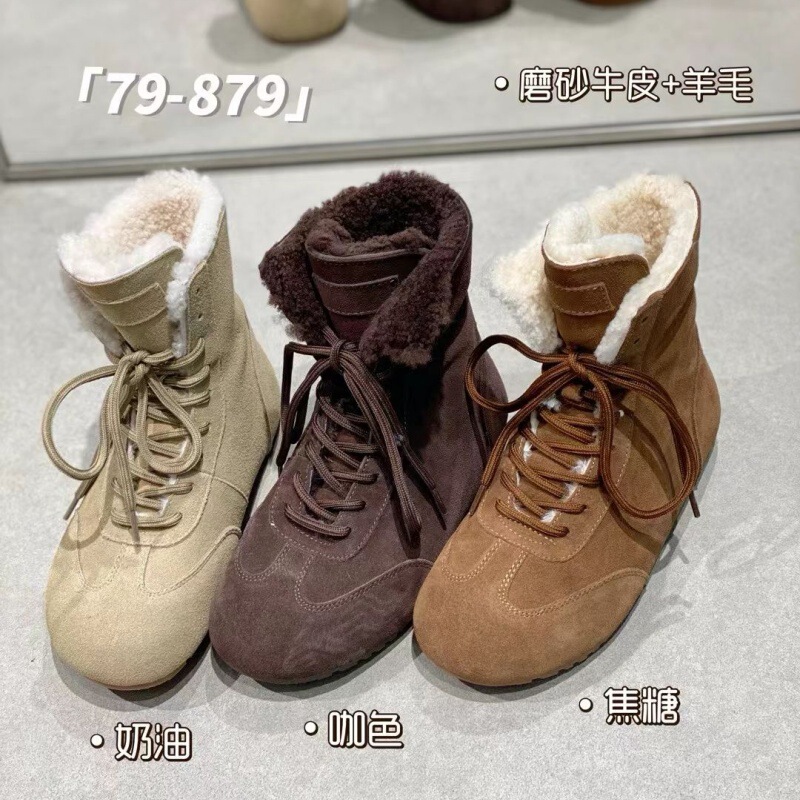 Ig Laixini 2025 Autumn and Winter Retro Short Boots Snow Boots Furry Shoes Warm Plus Velvet Fur All-In-One Women's Boots