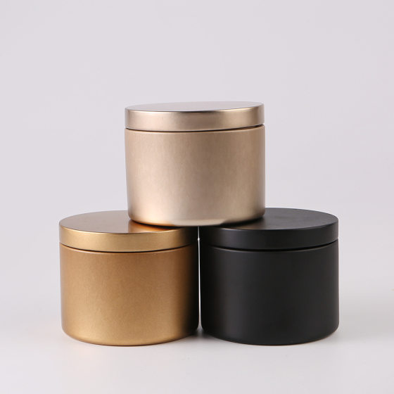 Cross-Border Exclusive Inner-Coiled Wood Grain Lid 8-Ounce Double-Sided Matte Black Straight Aromatherapy Candle Jar 200g Aroma Diffuser Stone Tin Box