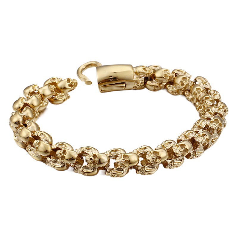 Moda vintage titanio acero cráneo pulsera hombres moda personalidad Acero inoxidable fantasma cabeza pulsera joyería al por mayor