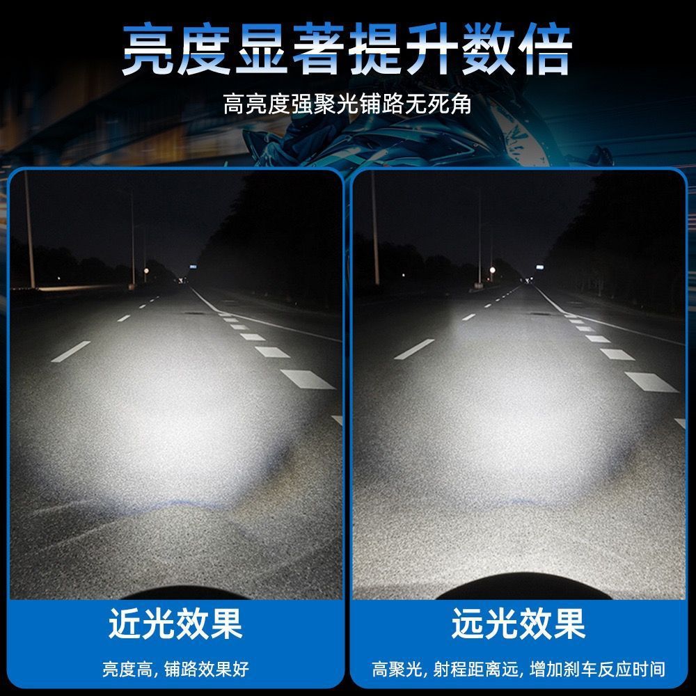 Motorcycle headlight bulb modification, high-brightness LED light for scooters and electric vehicles, super bright front headlight with integrated high and low beams